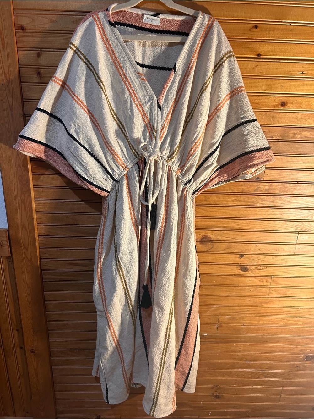 Cost Plus World Market Cream Maxi Dress with Blush and Olive Stripes